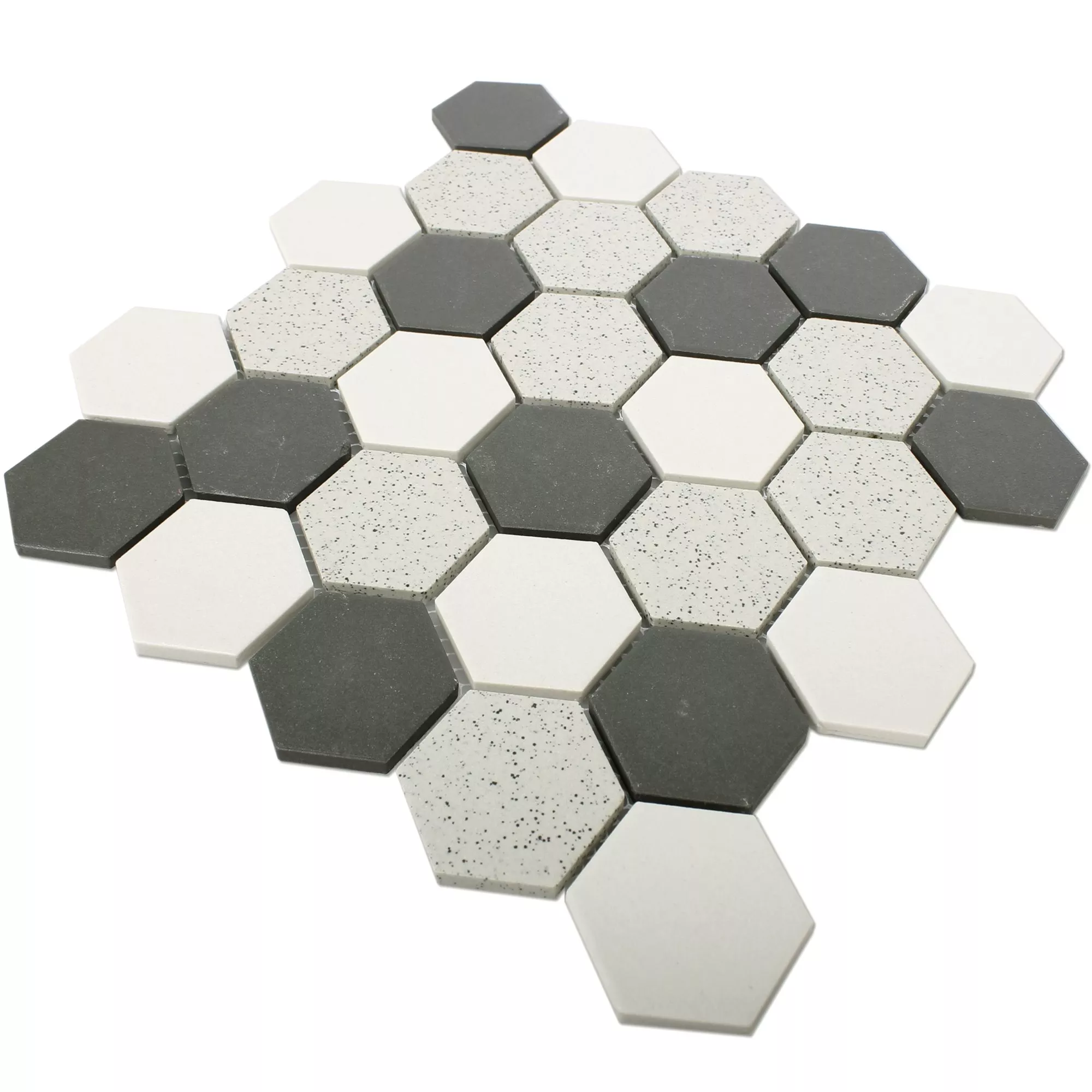 Keramik Mosaikfliesen Monforte Hexagon Schwarz Grau 51