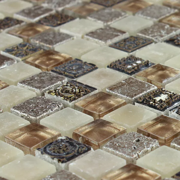 Mosaico Escimo Vetro Pietra Naturale Marrone Beige