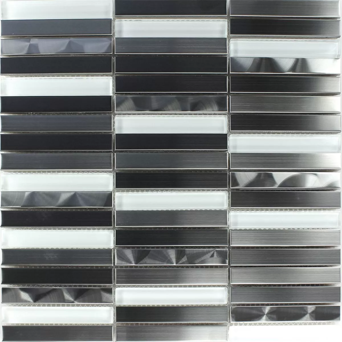 Mosaikfliesen Glas Edelstahl Weiss Silber Stäbchen