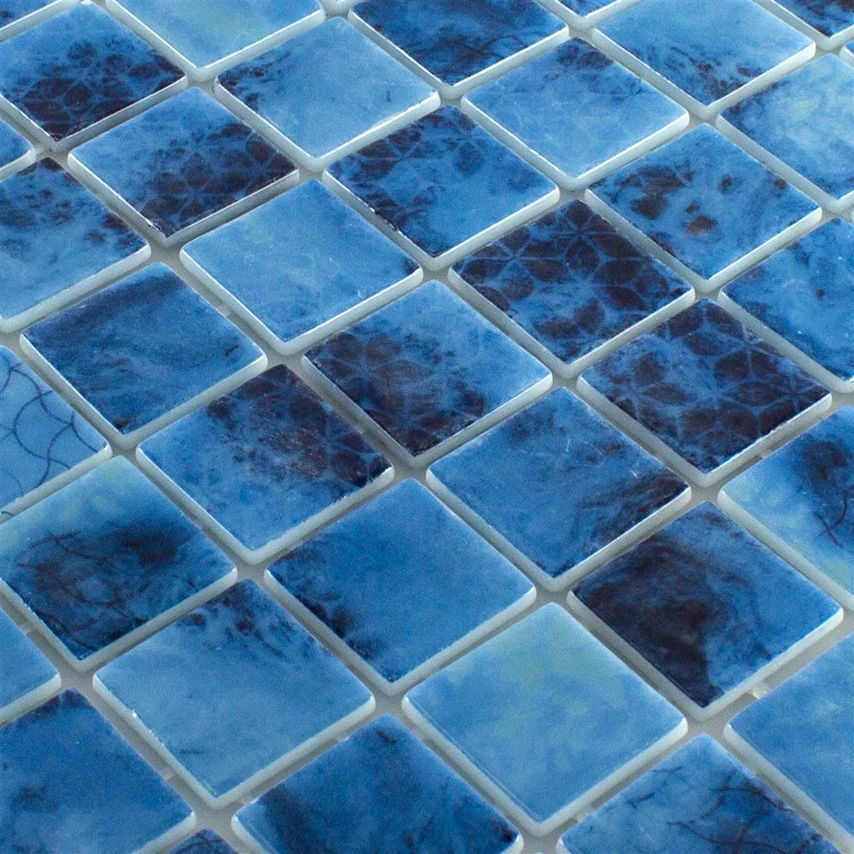 Mosaïque verre pour piscine Baltic Bleu 38x38mm