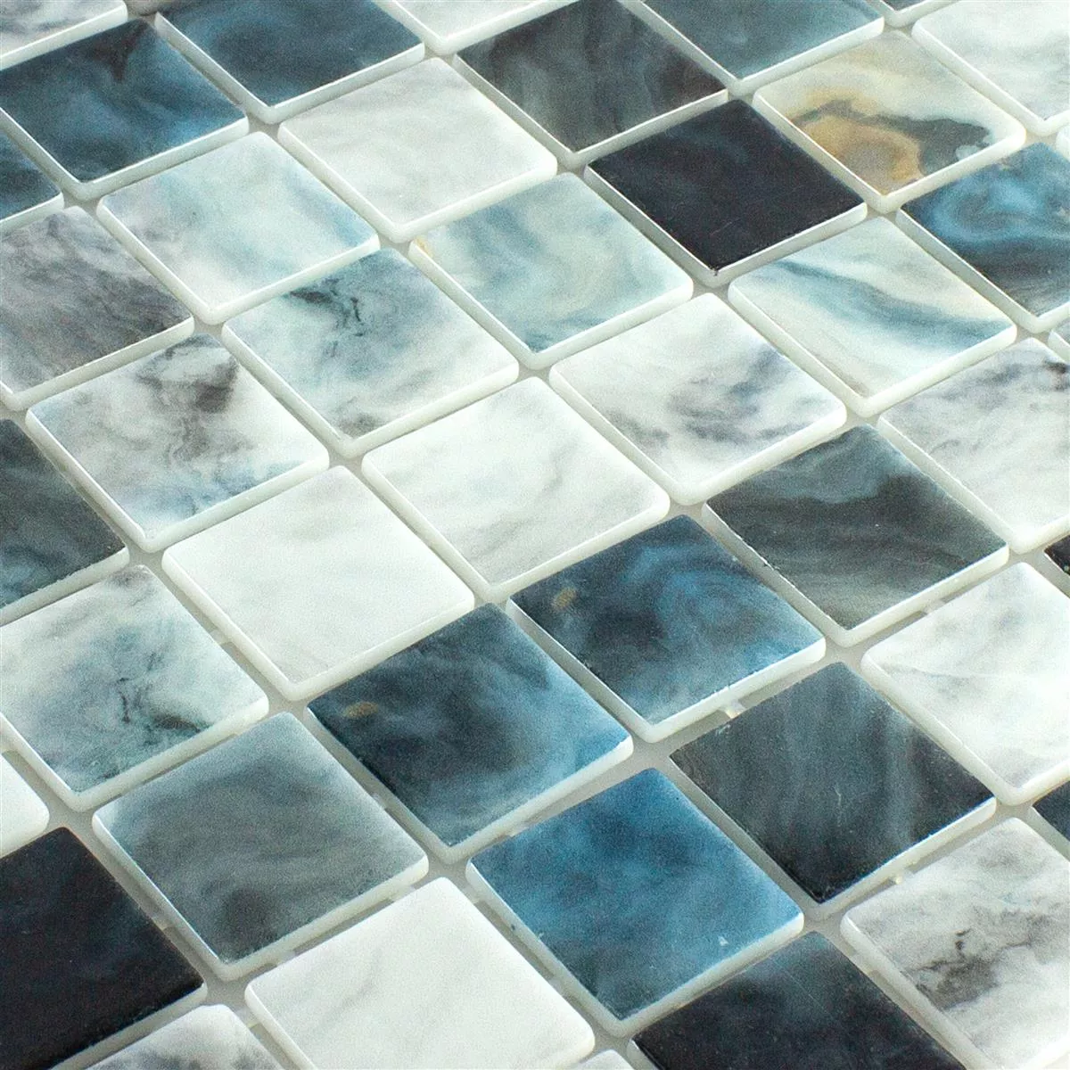 Mosaïque verre pour piscine Baltic Bleu Gris 38x38mm