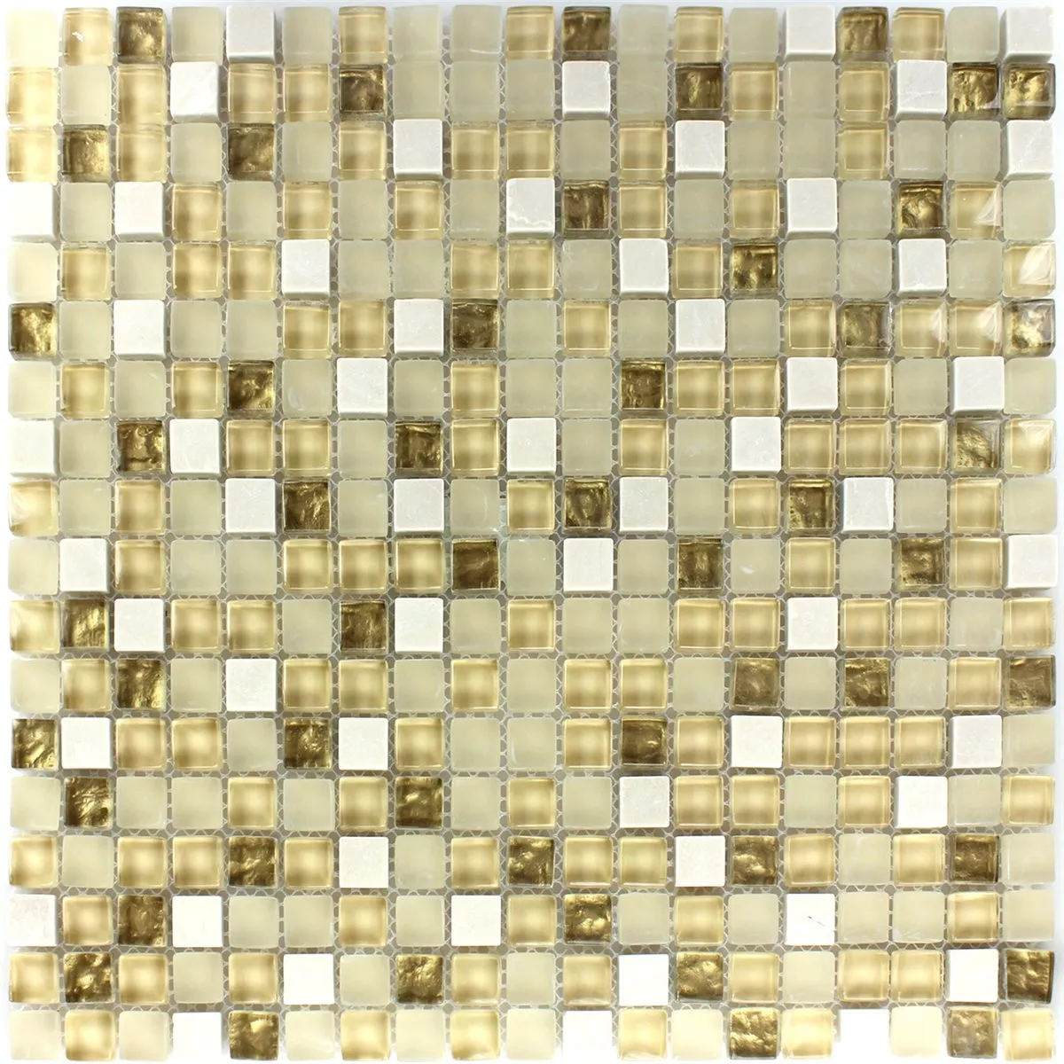 Mosaico Vetro Pietra Naturale Bianco Oro Mix