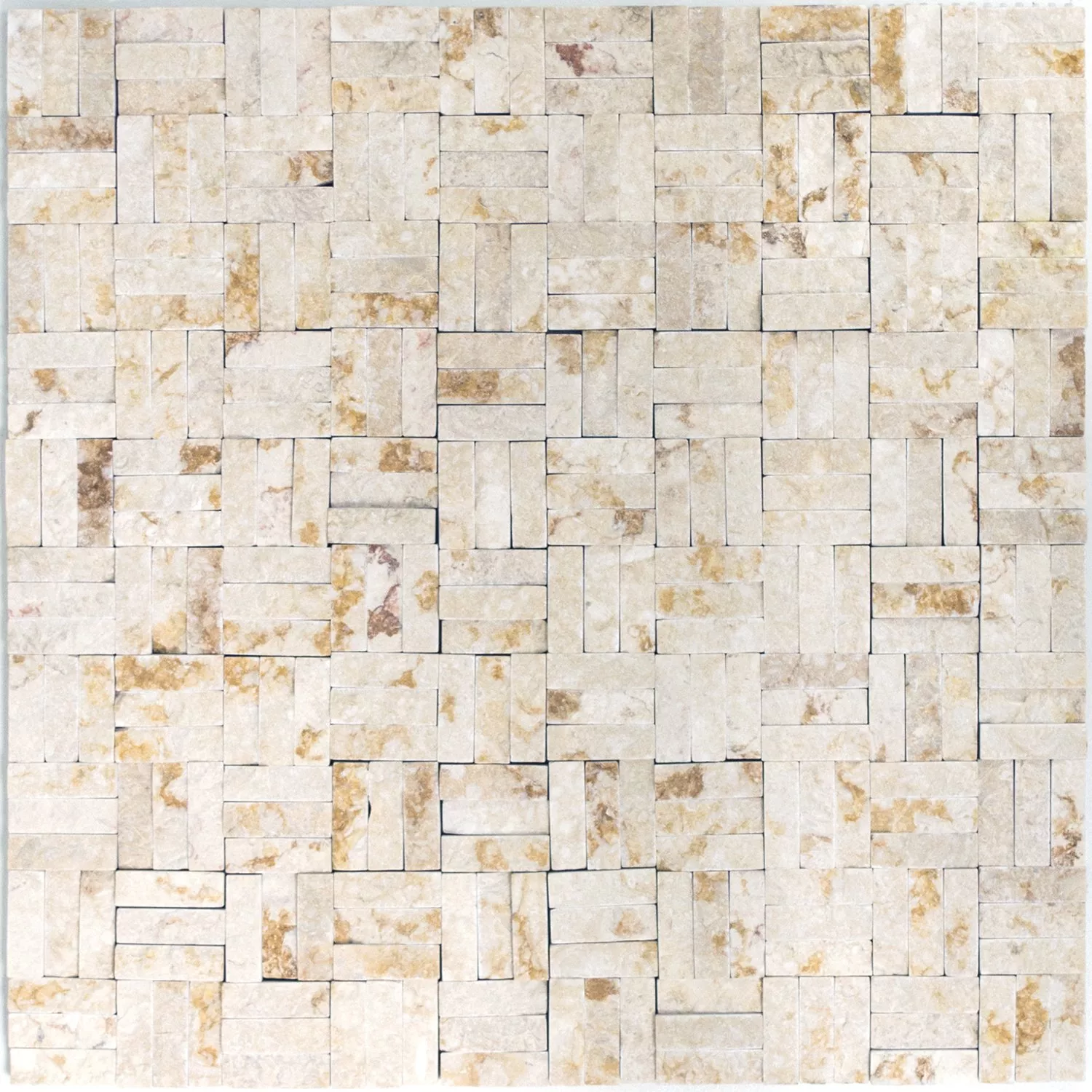 Muster von Mosaikfliesen Naturstein Parkett Splitface 3D Beige