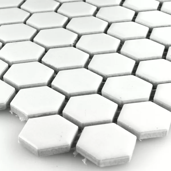 Keramik Mosaikfliesen Hexagon Salamanca Weiß Matt H23