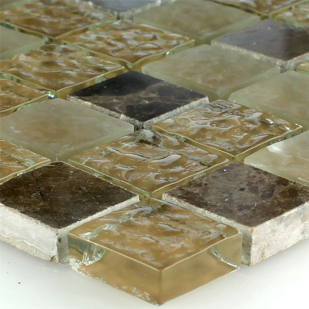 Mosaikfliesen Glas Marmor Beige Braun Geriffelt