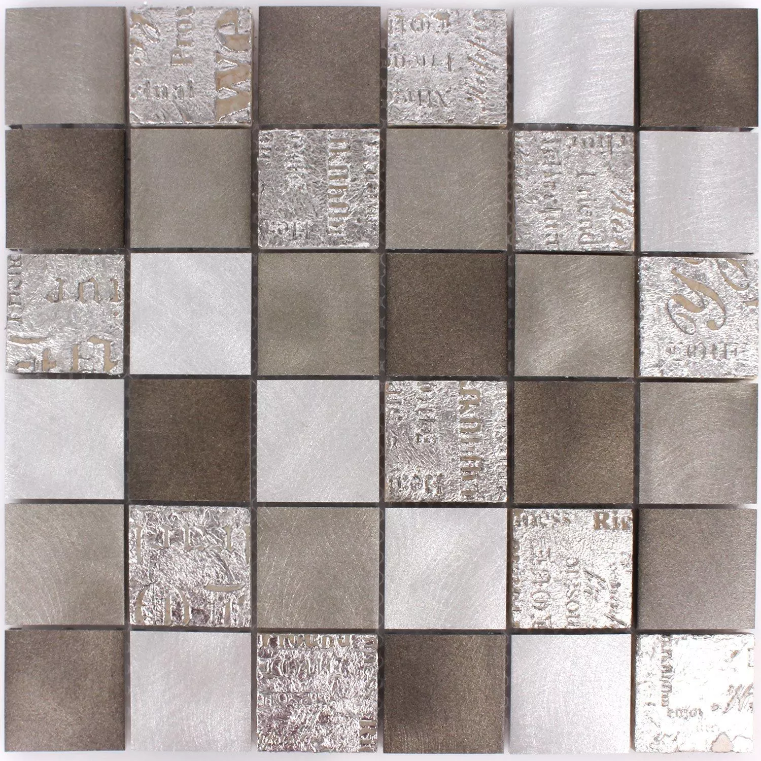 Mosaico Metallo Pietra Naturale Parole Marrone Argento