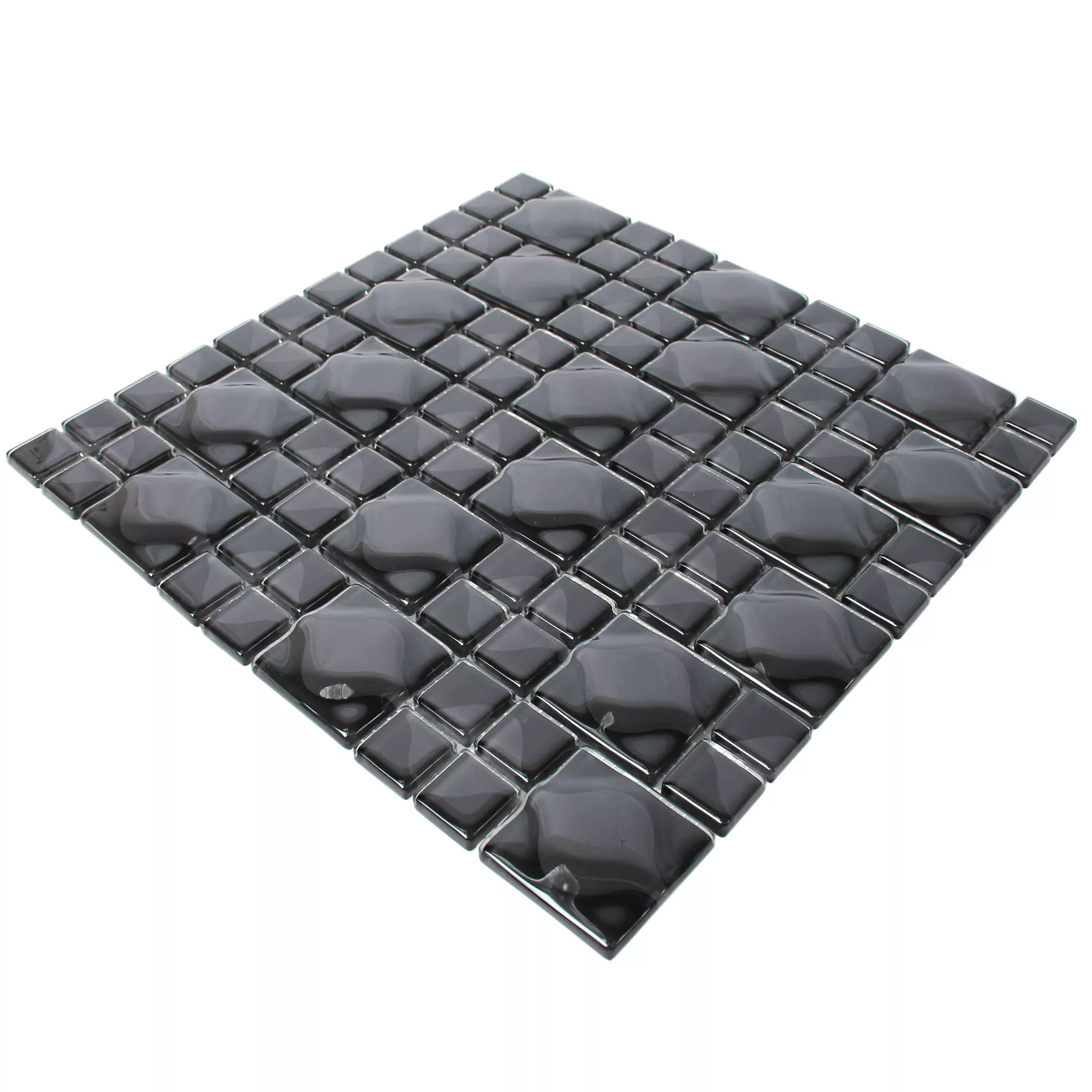 Muster von Glasmosaik Fliesen Nokta Schwarz Grau 3D