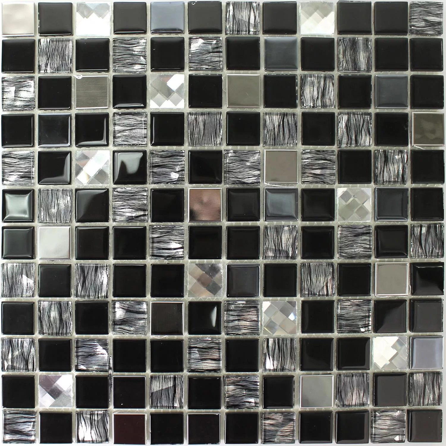 Glas Edelstahl Mosaik Amasya Selbstklebend Schwarz Silber