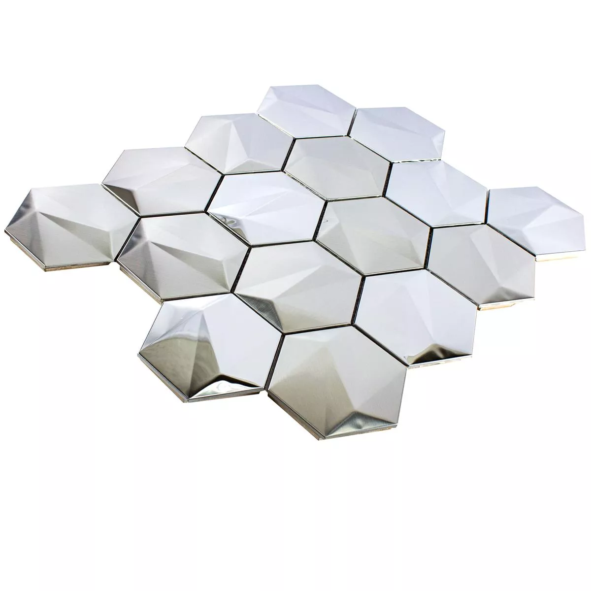 Muster von Edelstahl Mosaikfliesen Durango Hexagon 3D Silber