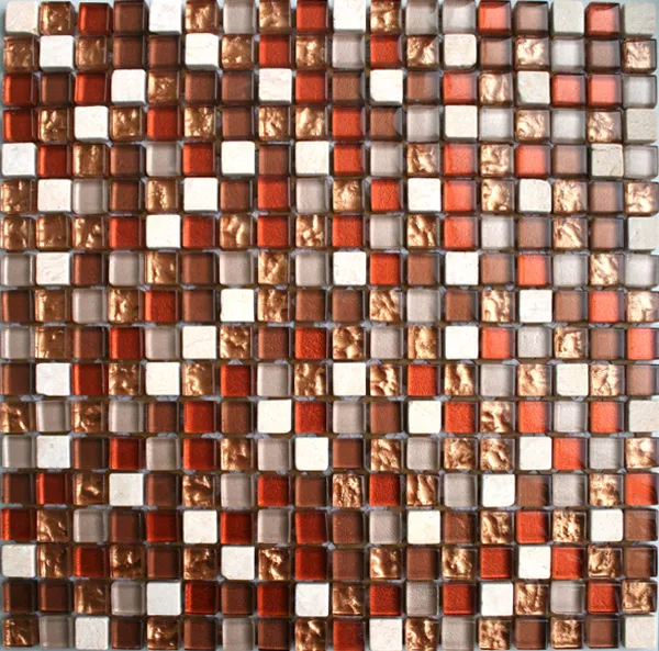 Mosaico Vetro Marmo 15x15x8mm Rosso Mix