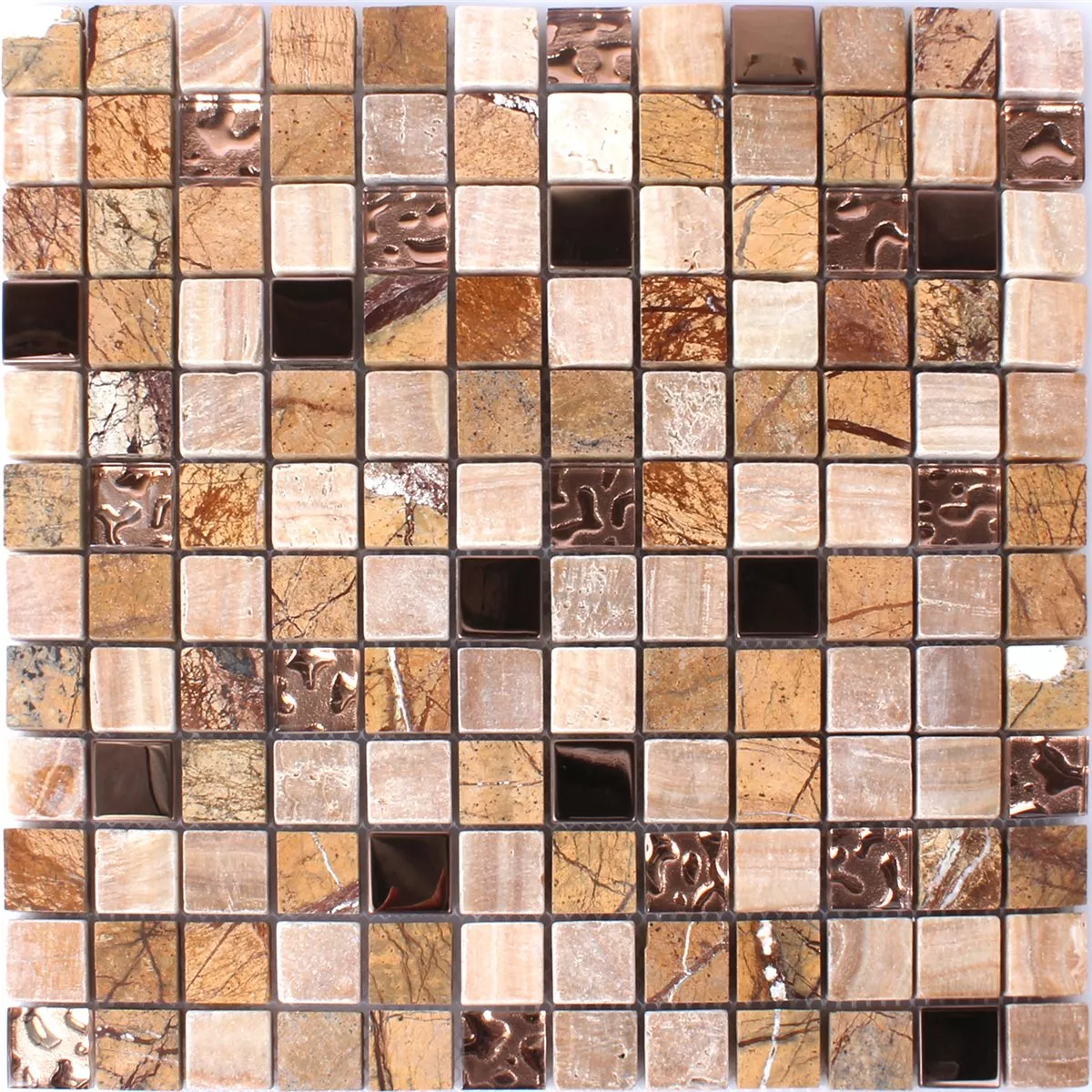 Mosaikfliesen Glas Naturstein Edelstahl Braun Mix