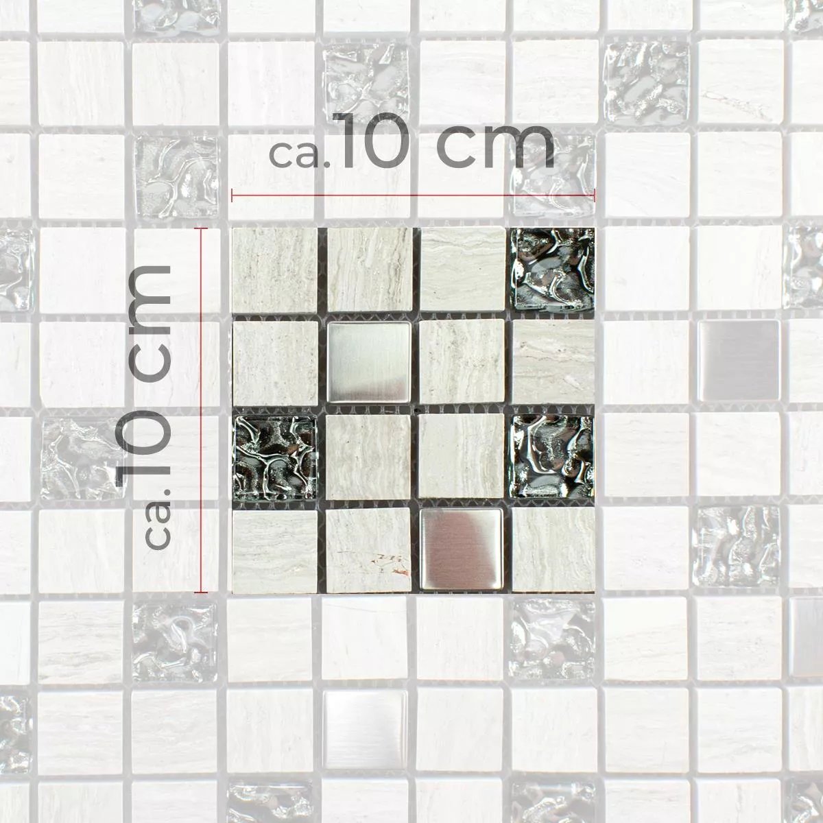Muster von Glas Naturstein Metall Mosaikfliese Fulda Grau Silber