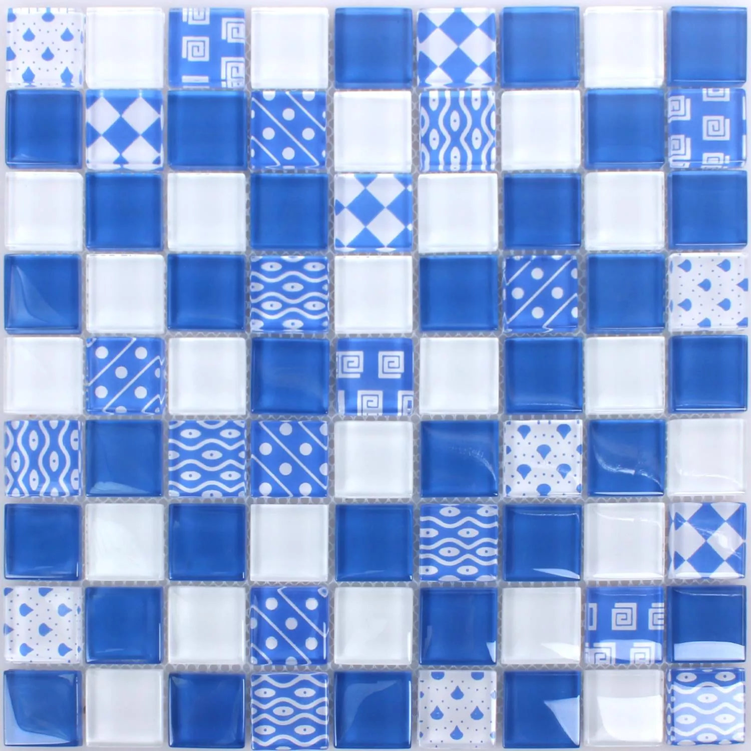 Mosaico Vetro Cinderella Blu Bianco