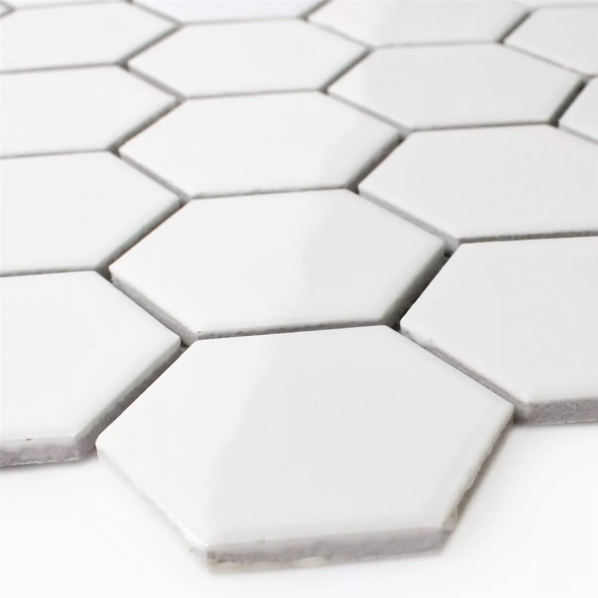 Muster von Mosaikfliesen Keramik Hexagon Weiss Glänzend H51