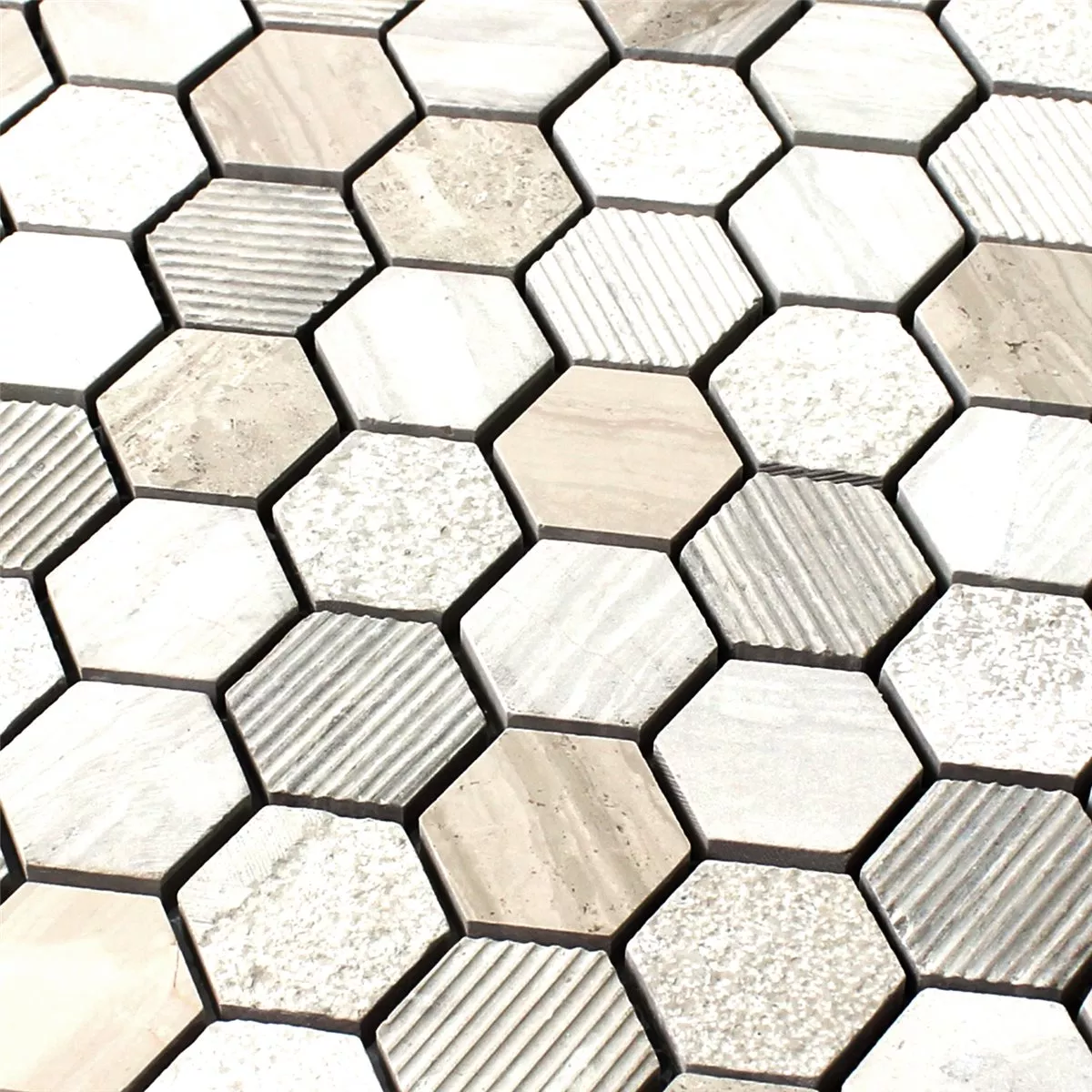 Échantillon Mosaïque Hexagone Pierre Naturelle Beige Brun