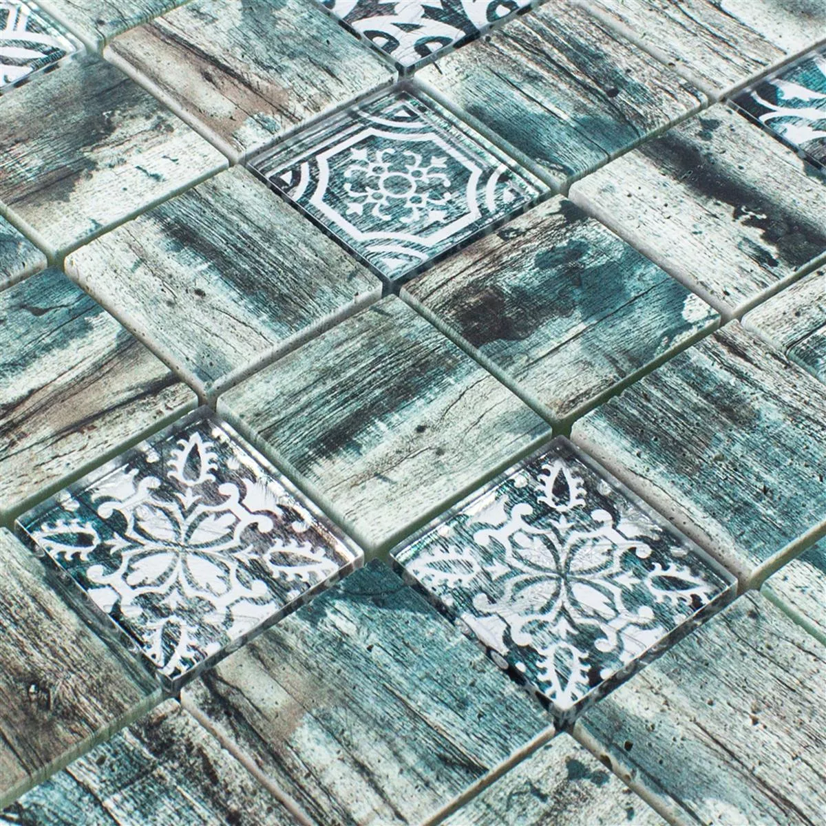 Mosaico Di Vetro Piastrelle Legno Ottica Norwalk Grigio Marrone Verde Q48