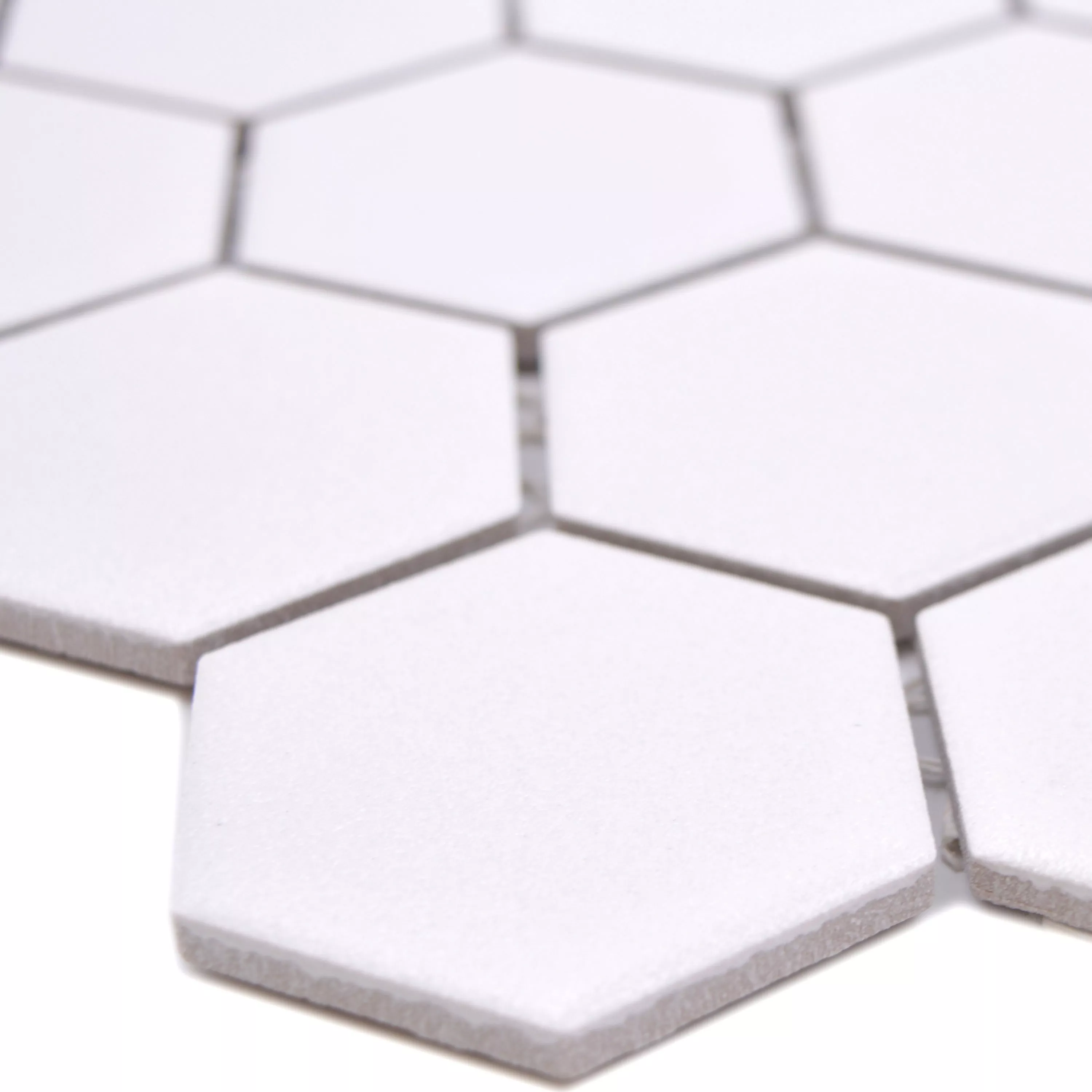 Muster von Keramikmosaik Bismarck R10B Hexagon Weiß H51