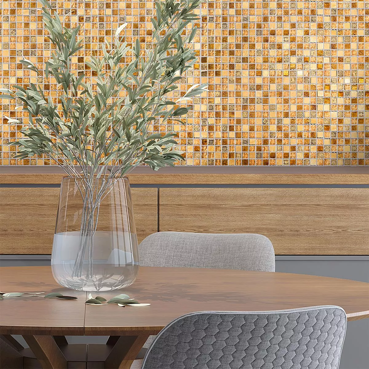 Muster von Glas Marmor Mosaikfliesen Majestic Beige Gold