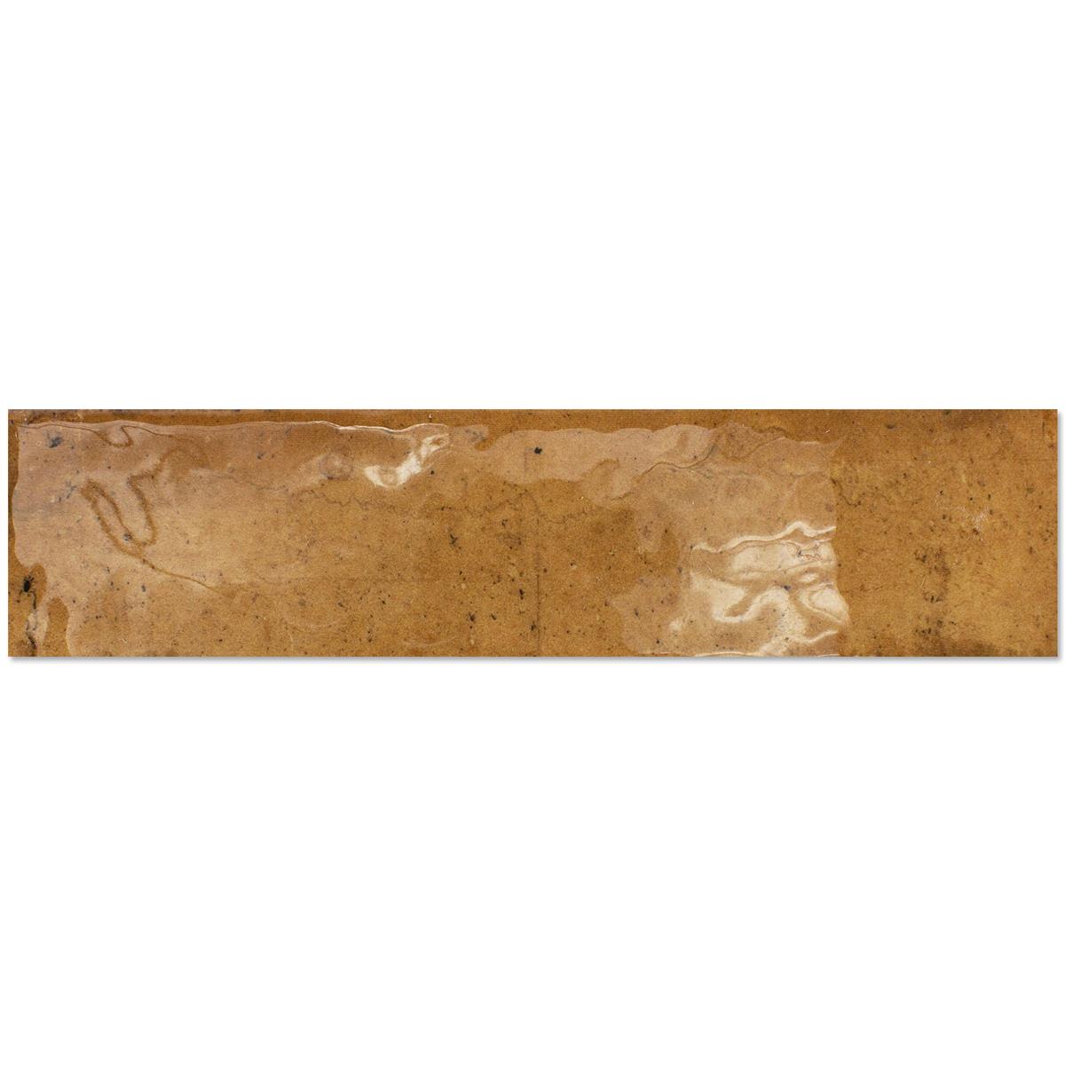 Wandfliesen Kiowa Glänzend Gewellt 6x25cm Ocker