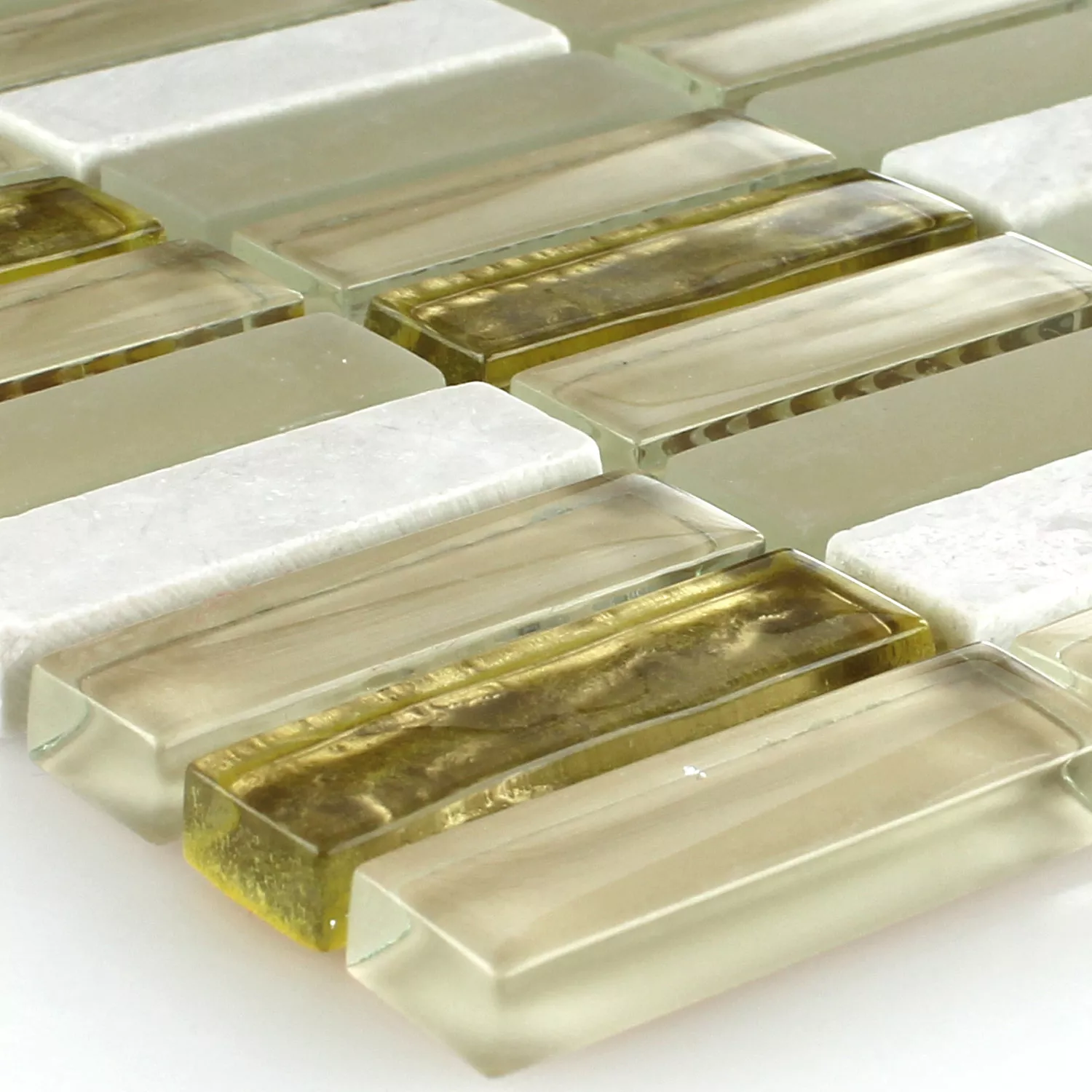 Mosaikfliesen Glas Marmor Weiß Gold Mix