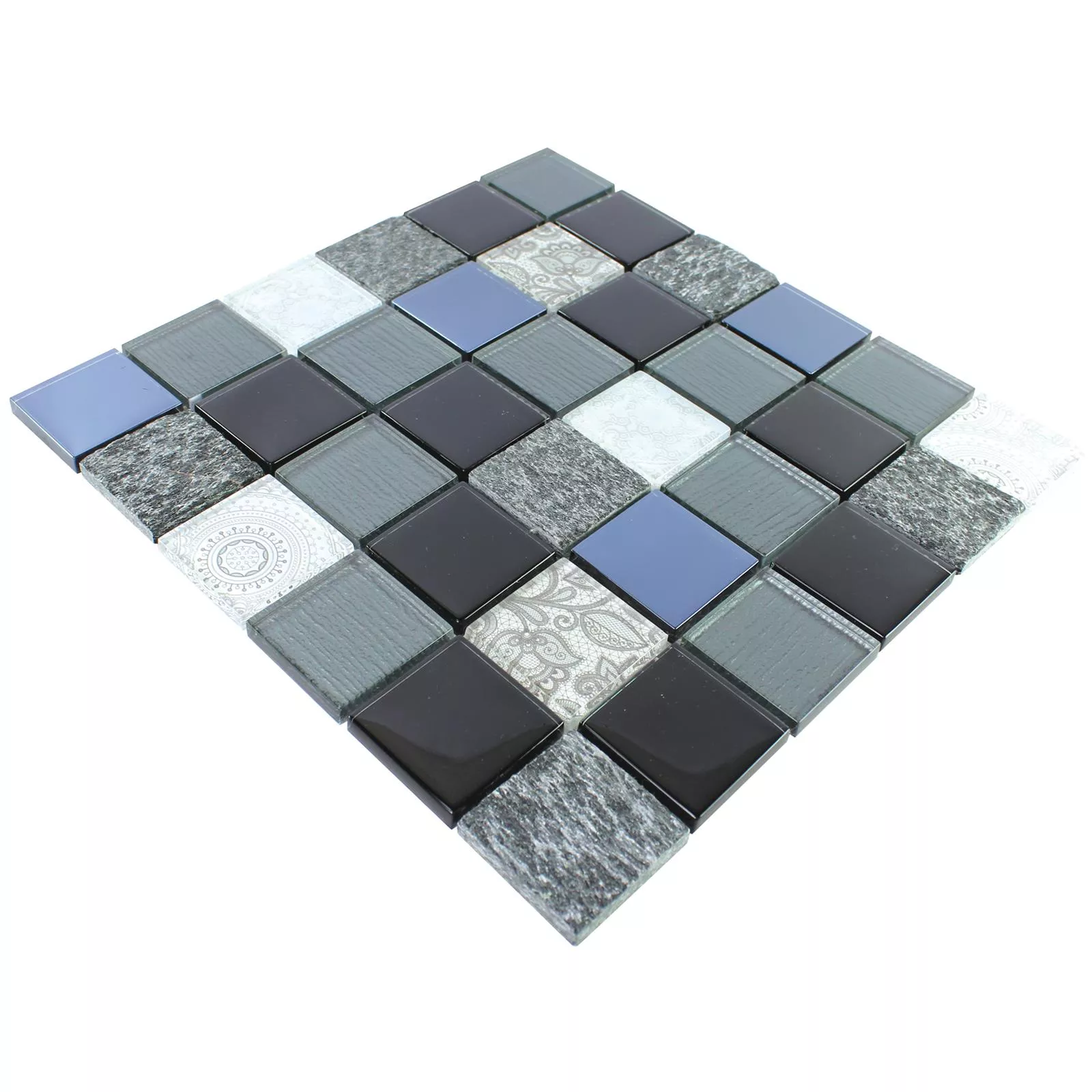Muster von Glas Naturstein Mosaik Triopetra Schwarz Grau Weiß