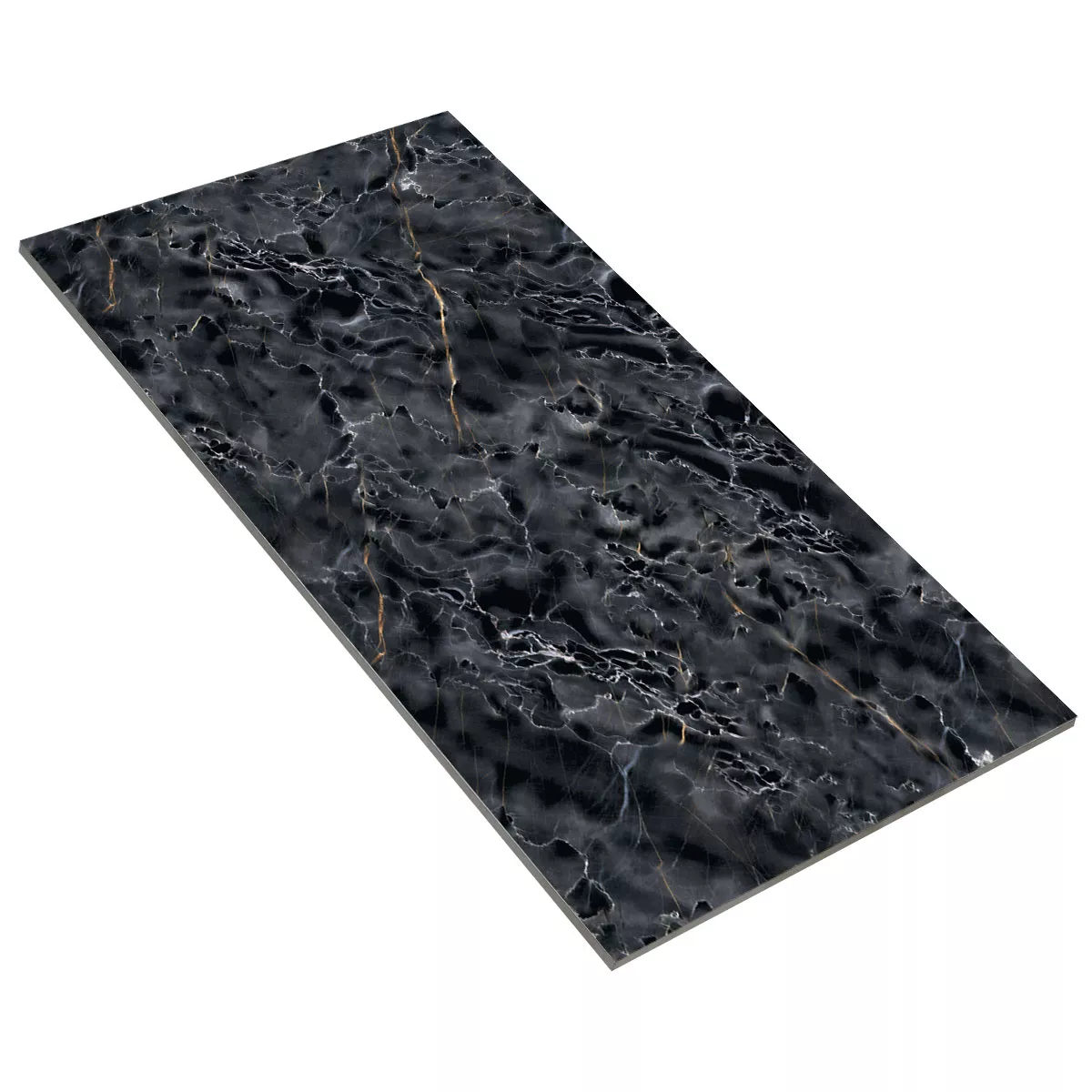 Carrelage Sol Et Mur Latium Marbre Optique Poli Brillant Brillant Noir 60x120cm