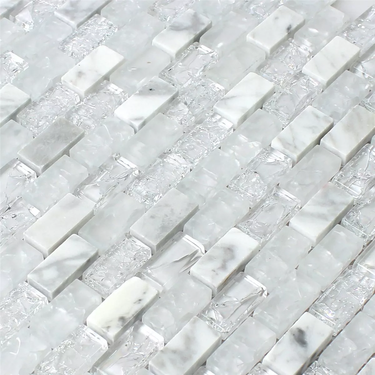 Mosaikfliesen Glas Naturstein Gebrochen Weiss Effekt Brick