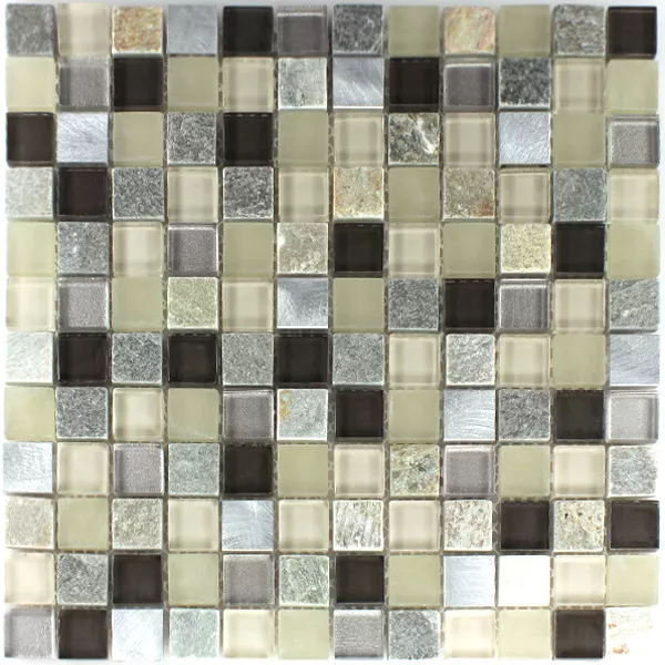 Mosaico Alluminio Vetro Pietra Naturale Quarzite
