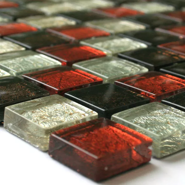 Mosaïque Verre 23x23x8mm Rouge Brun Argent Metal