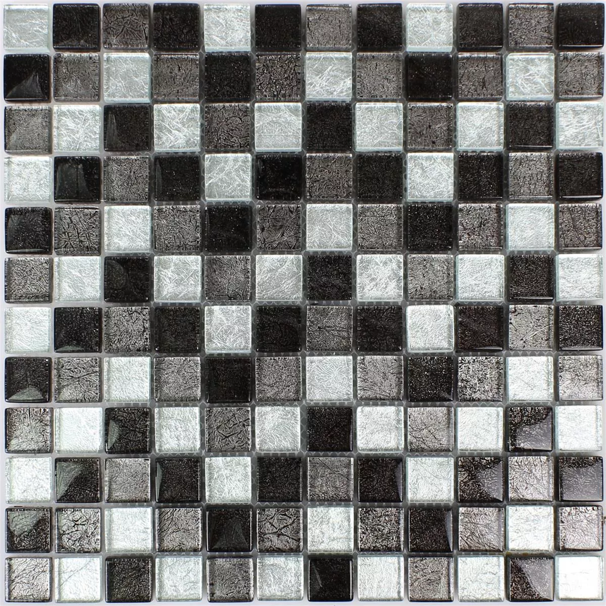Mosaico Vetro Piastrella Curlew Nero Argento 23