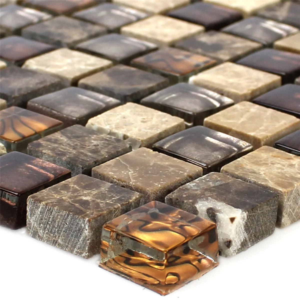 Mosaikfliesen Glas Naturstein Beige Braun 15x15x8mm