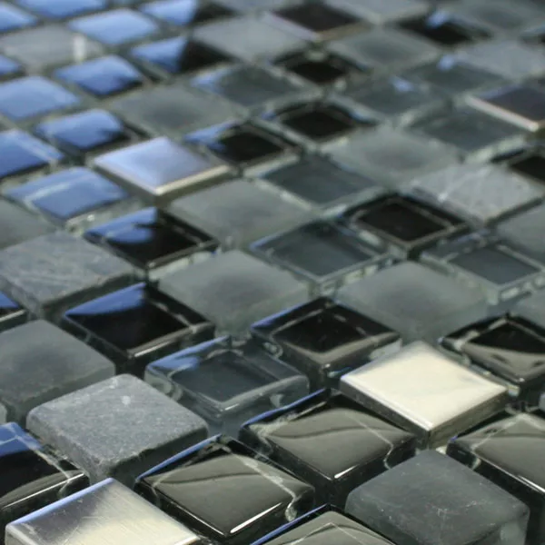 Mosaikfliesen Glas Marmor Edelstahl Schwarz Mix