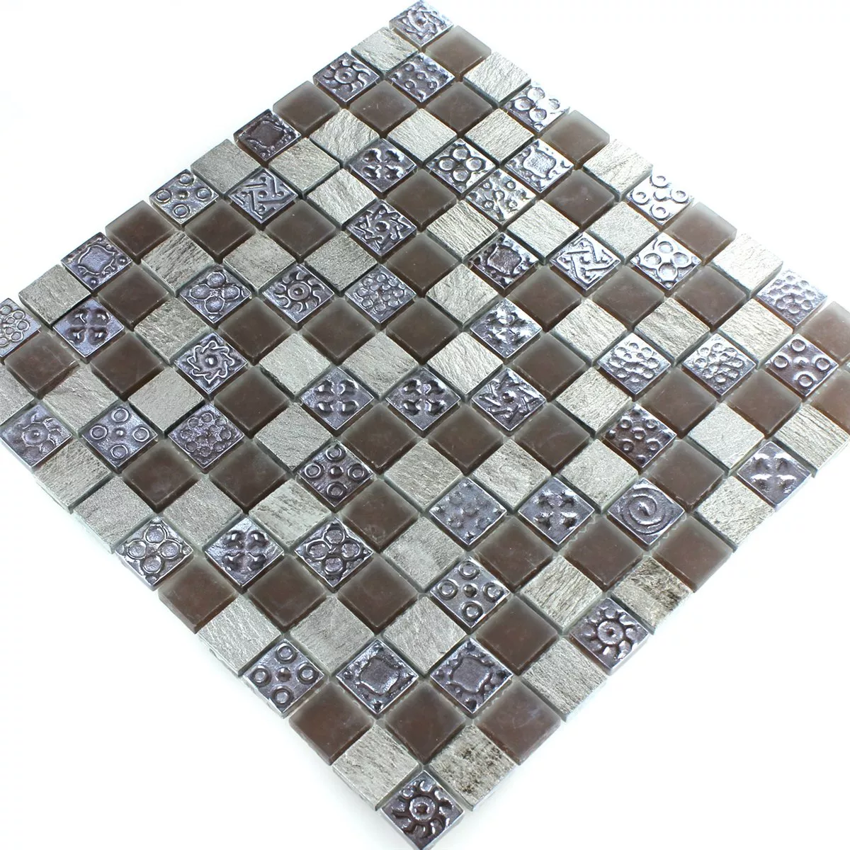 Mosaico Calcare Vetro Grigio Marrone 23x23x8mm
