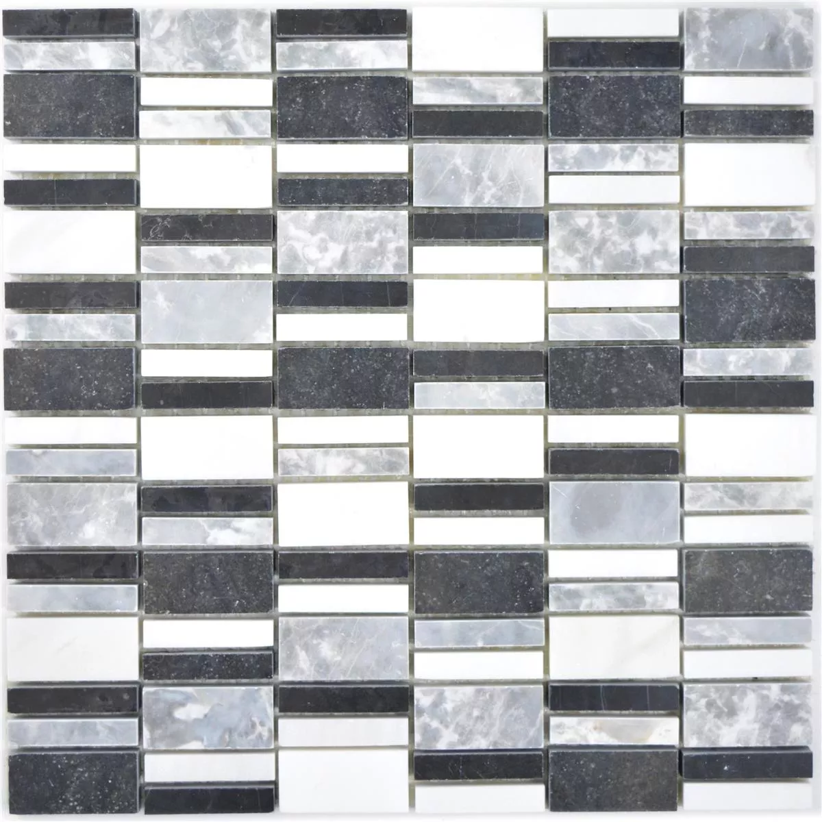 Marmo Mosaico Sunbury Nero Grigio Bianco
