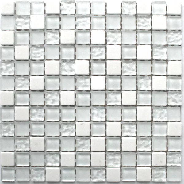 Mosaico Vetro Marmo 23x23x8mm Bianco Mix