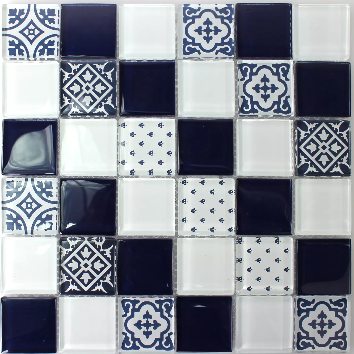 Mosaico Vetro Piastrella Bianco Blu