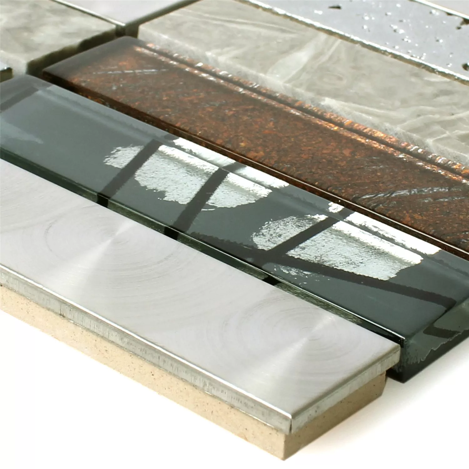 Mosaikfliesen Musical Glas Stein Stahl Mix Grau