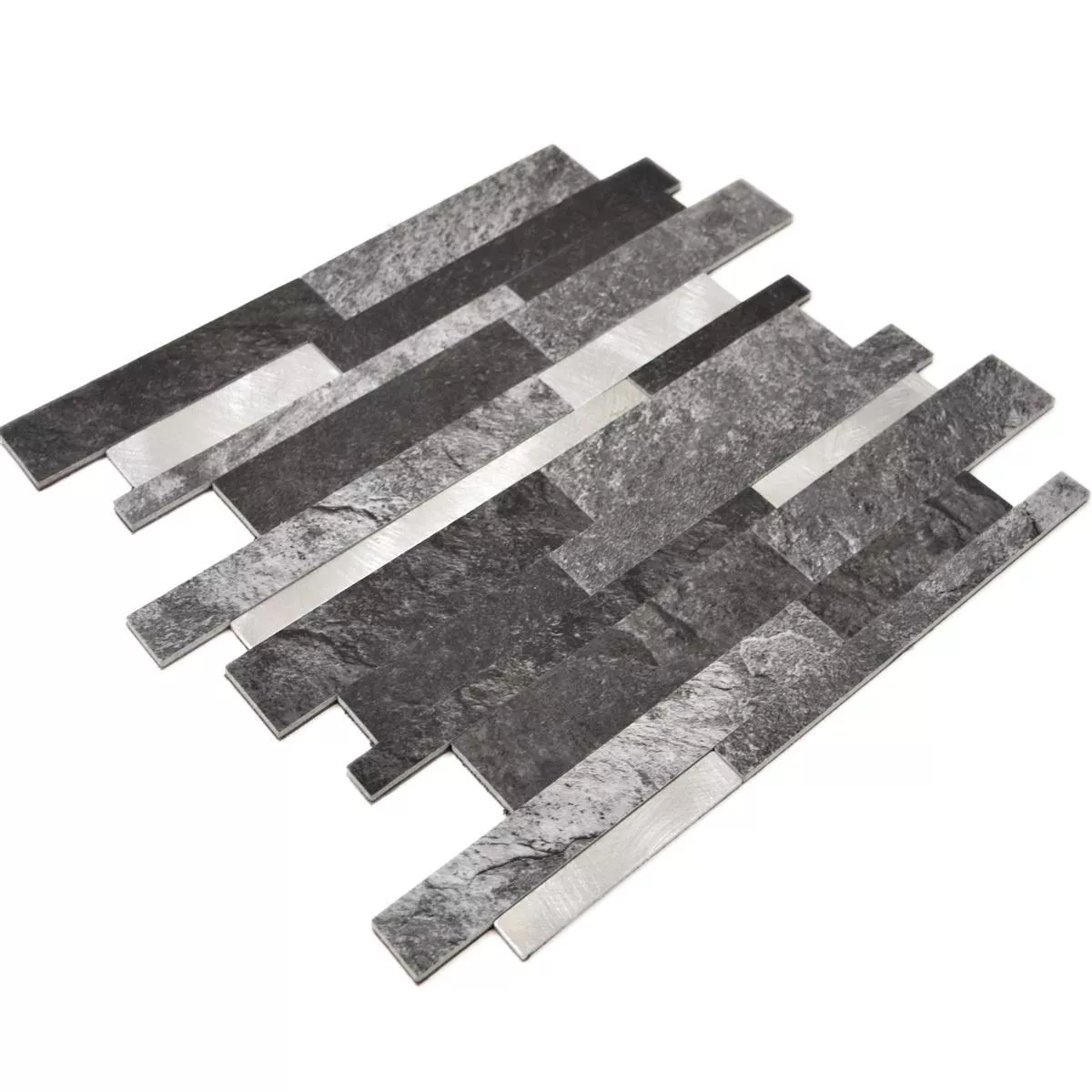 Muster von Vinyl Mosaikfliesen Mirbach Selbstklebend Schwarz Silber