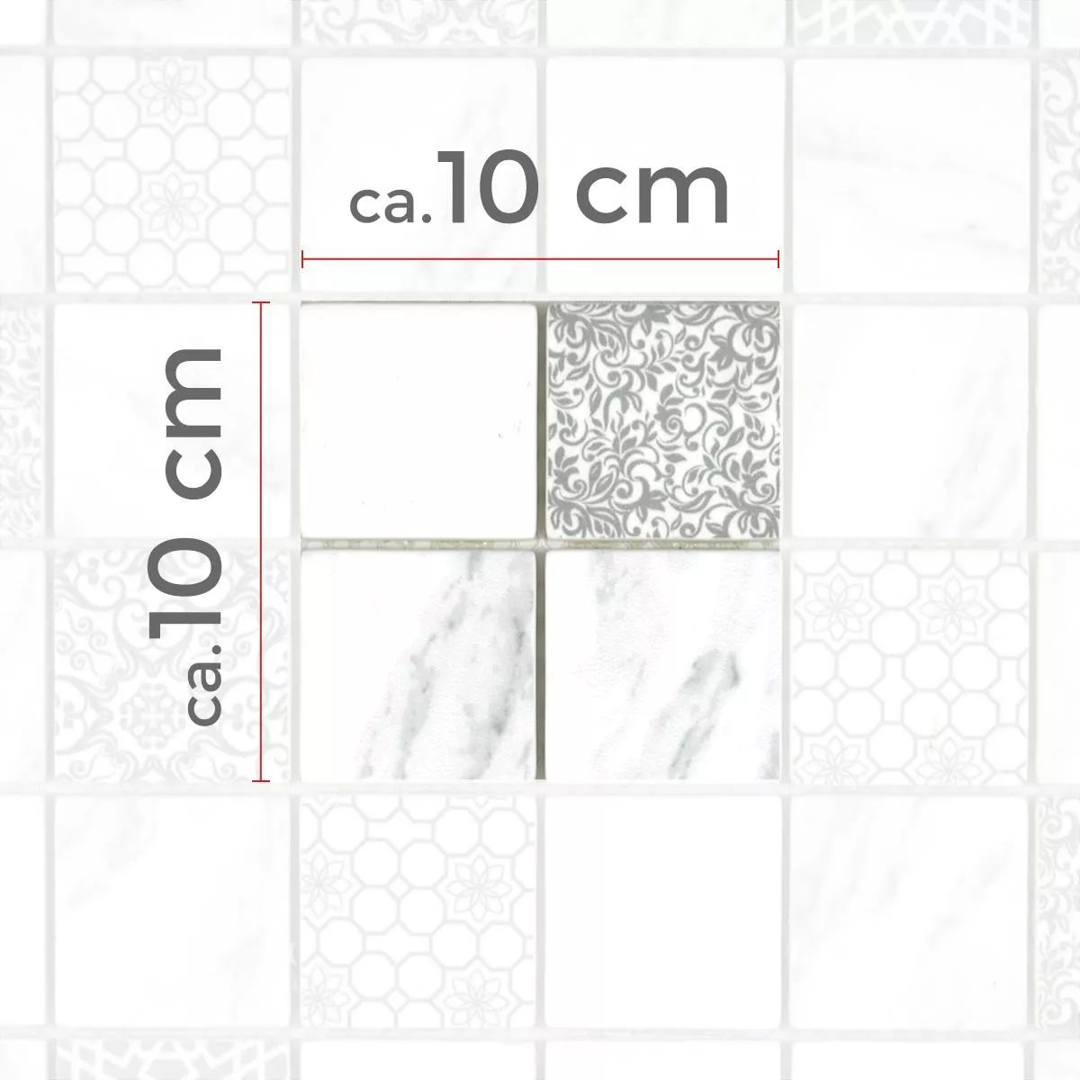Muster von Glasmosaik Fliesen Acapella Carrara Quadrat