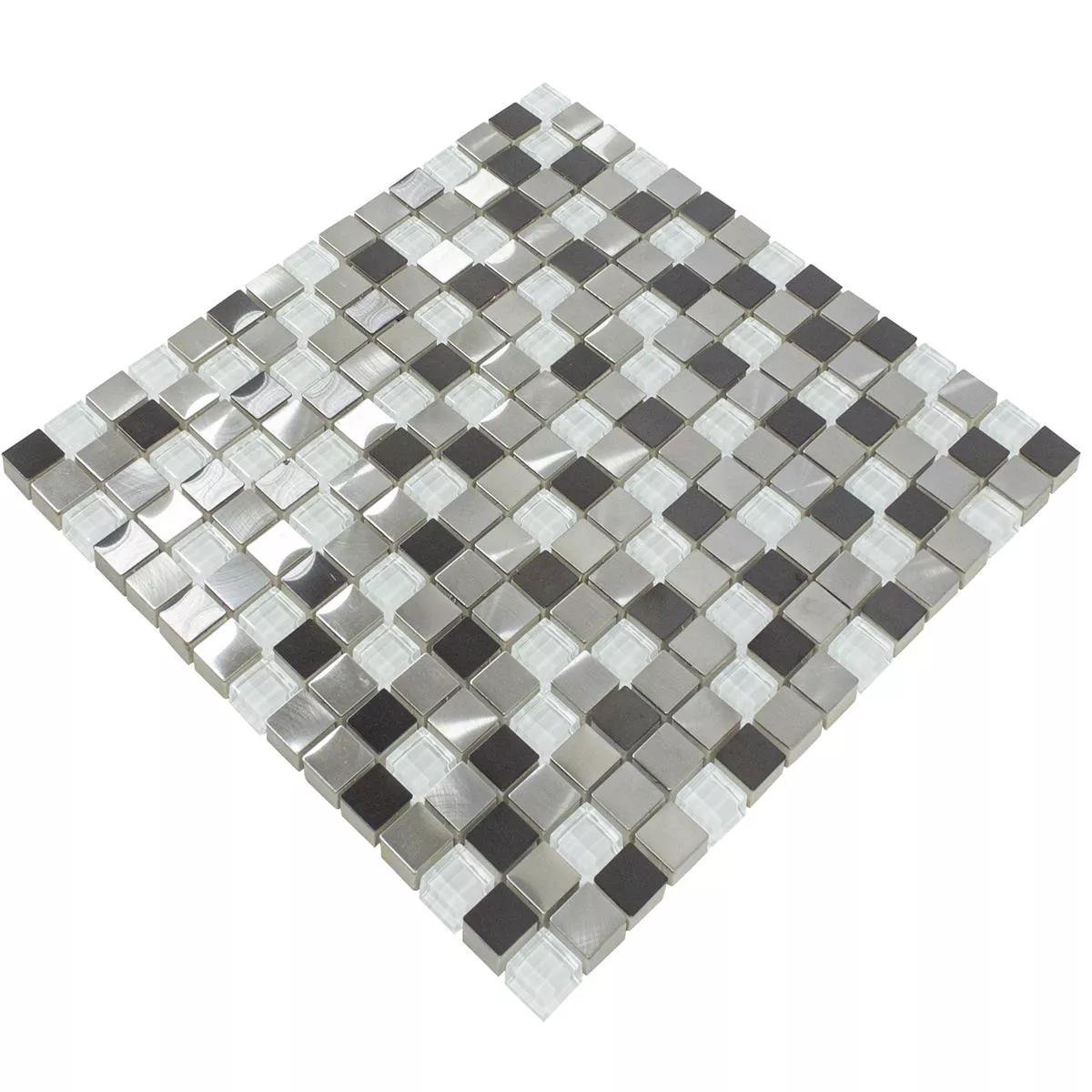 Muster von Glas Metall Edelstahl Mosaikfliesen Stella Weiß Silber