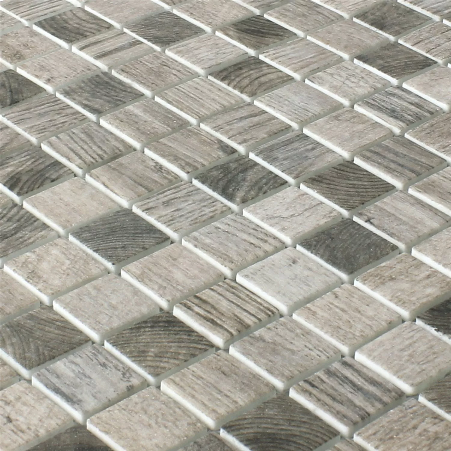Muster von Mosaikfliesen Glas Valetta Holzstruktur Hellgrau
