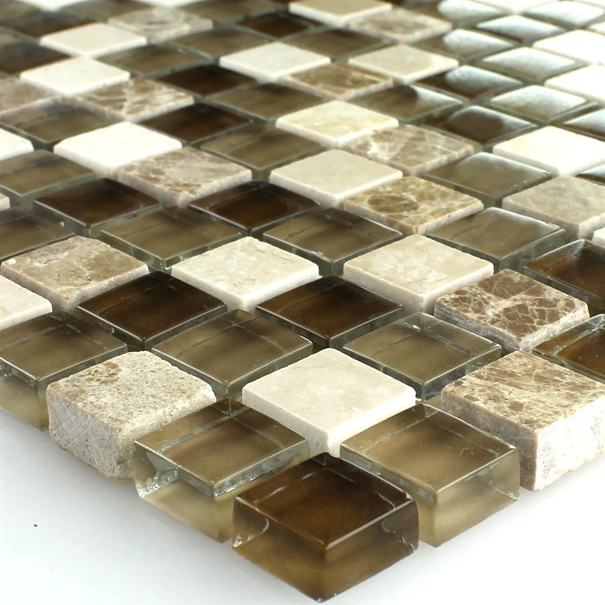 Mosaikfliesen Glas Marmor Braun Beige 15x15x8mm