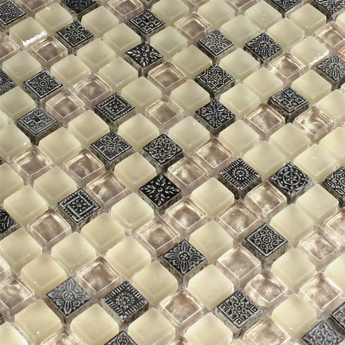Mosaico Vetro Pietra Naturale Ornamento Beige Mix