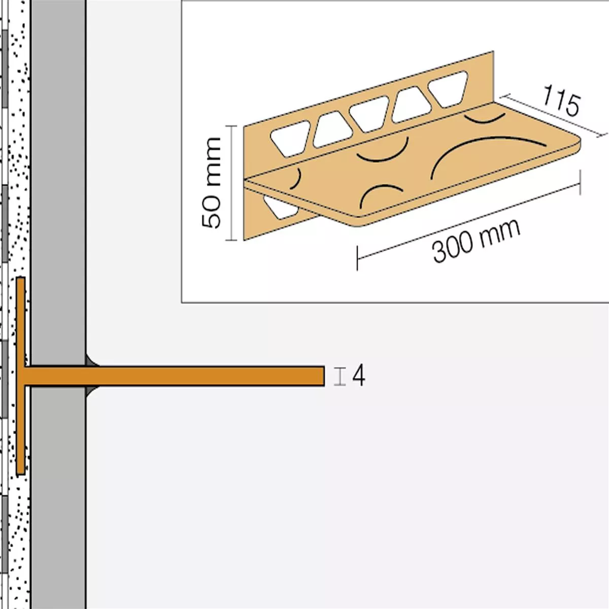 Mensola per doccia Mensola a muro Schlüter rettangolare 30x11,5 cm Curve bianco