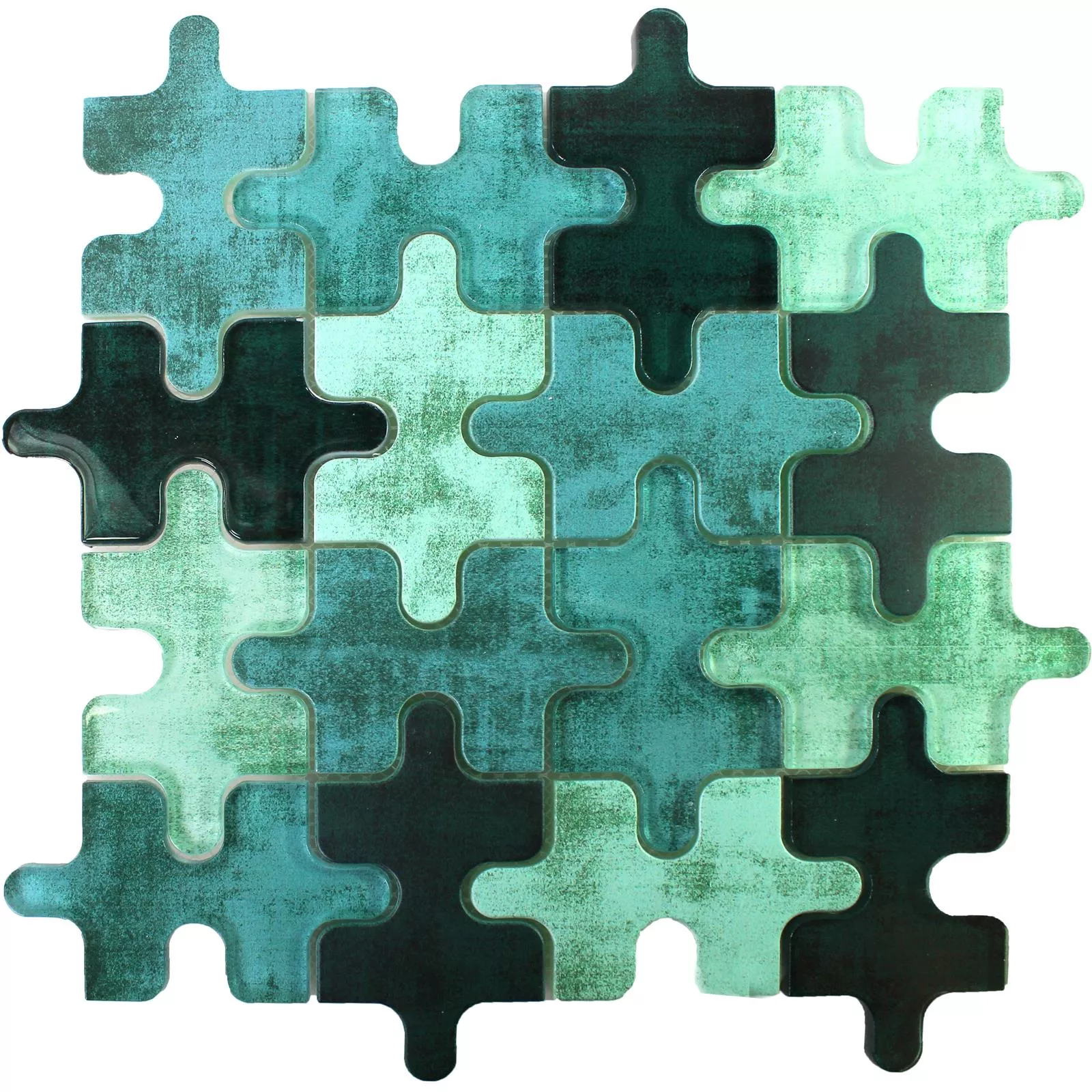 Muster von Glasmosaik Fliesen Puzzle Grün