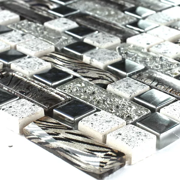 Mosaikfliesen Glas Metall Quarz Komposit Silber