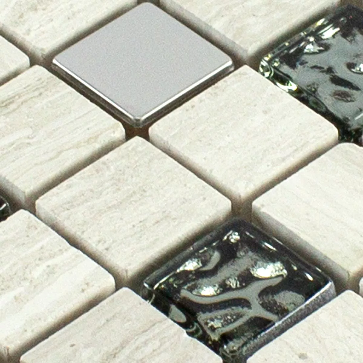 Muster von Glas Naturstein Metall Mosaikfliese Fulda Grau Silber