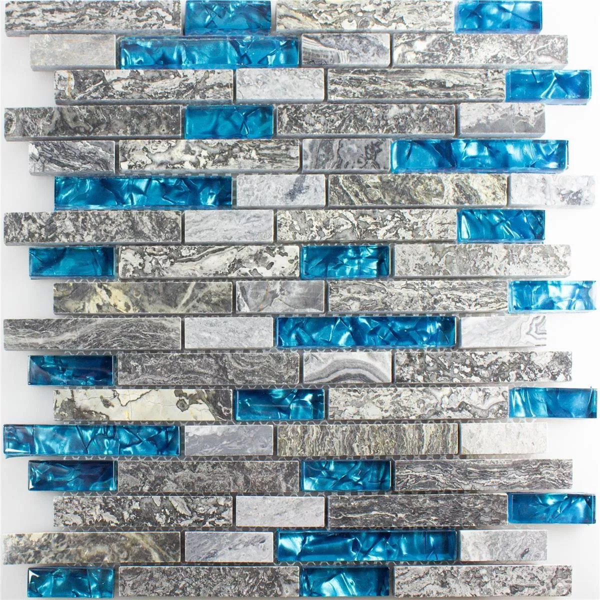 Glasmosaik Natursteinfliesen Manavgat Grau Blau Brick