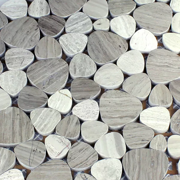 Muster von Mosaikfliesen Marmor Flusskiesel Grau Poliert
