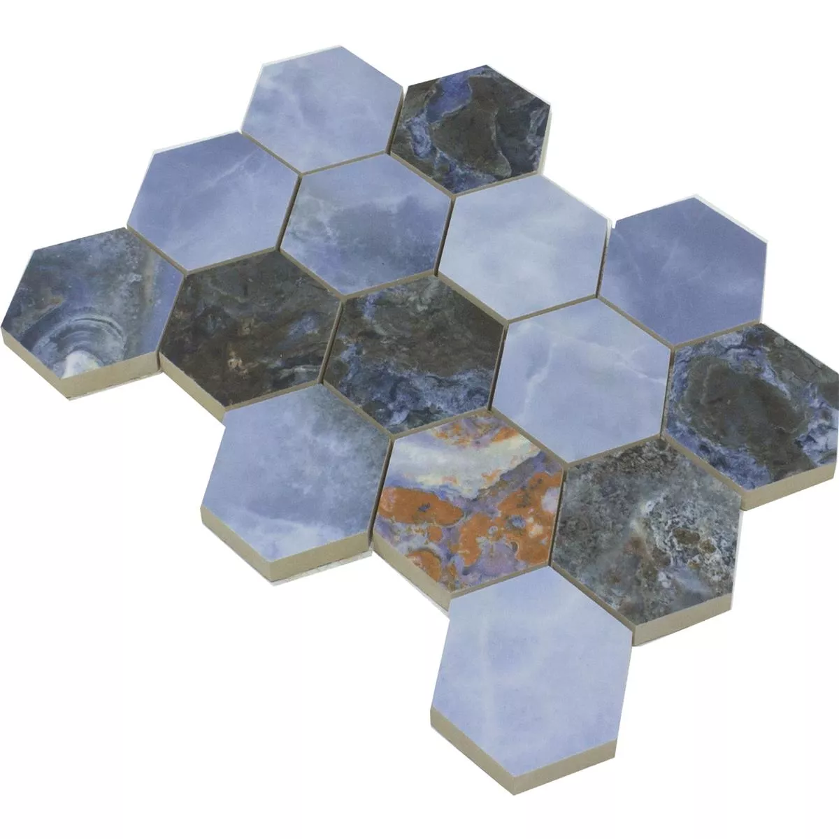 Échantillon de Céramique Mosaïque Carrelage Naftalin Hexagone Bleu Noir